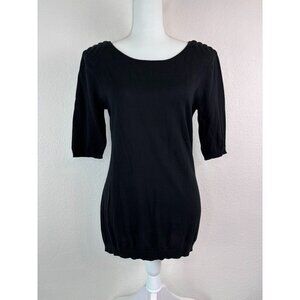 Magaschoni women's medium‎ black short structured sleeve knit sweater blouse NWT
